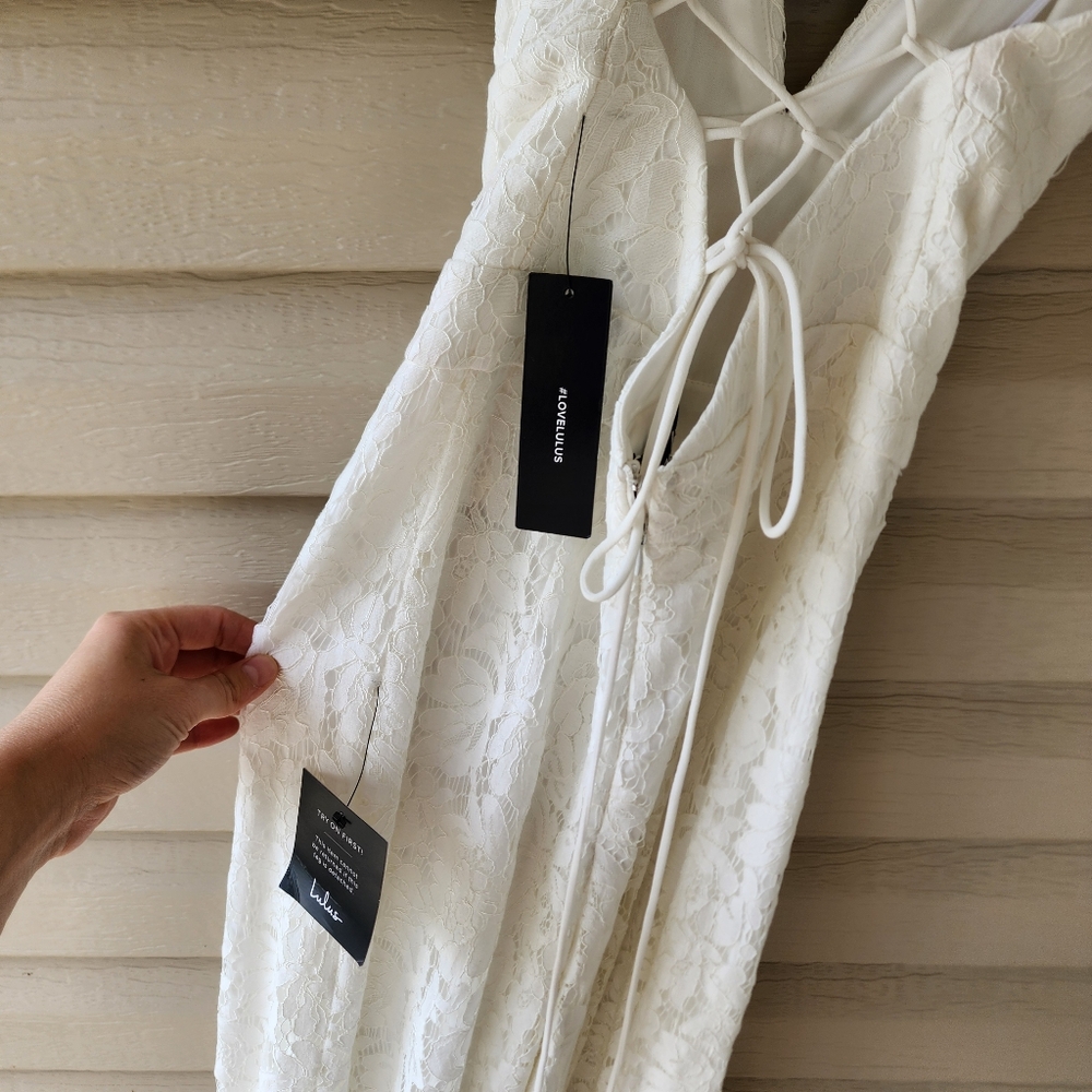 Lulus All About Tonight white lace up jumpsuit size XS - Picture 9 of 12